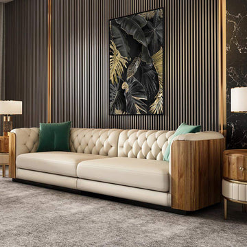 111" 4-Seater White Chesterfield Sofa with Green Pillows-Richsoul-Furniture,Living Room Furniture,Sofas & Loveseats
